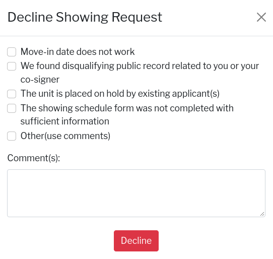 decline showing reasons